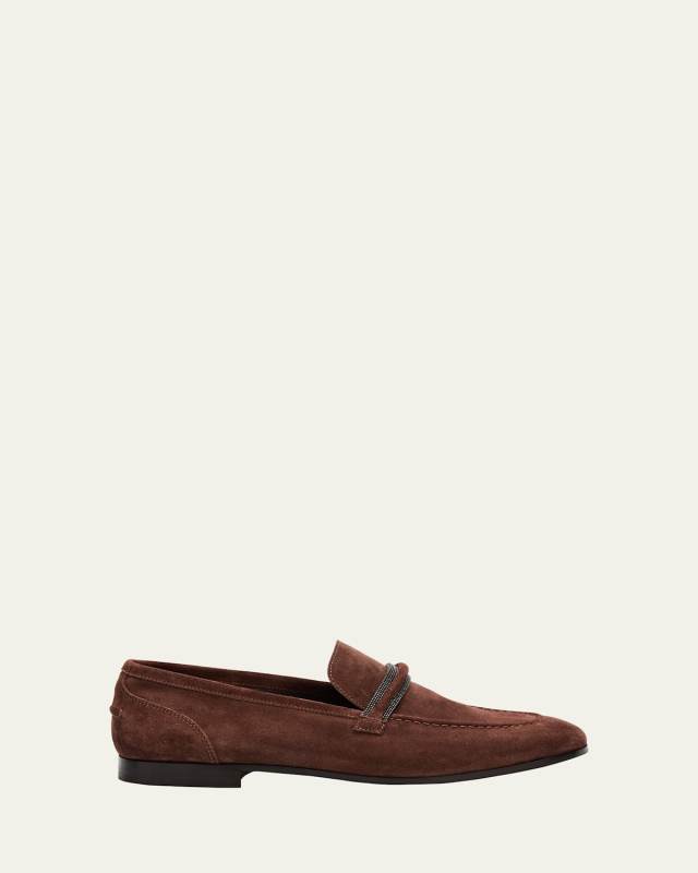 Suede Monili Strap Slip-On Loafers